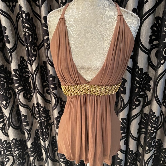 Sky Camel Halter Empire Waist Top with chain waist Embellished Detail SMALL - Picture 9 of 12